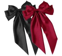 ORFOFE 2pcs Satin Big Hair Bow Clips with Long Ribbon Ribbon Design Hair Barrettes for Women and Teen for Everyday Wear and Ponytail Styling