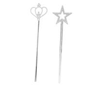 ORFOFE 2pcs Silver-plated Star and Crown Wand Versatile Fairy Godmother Accessories for Costume Parties Stage Performances Halloween Birthday Wedding Cosplay and Shiny Design