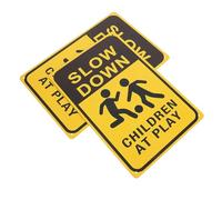 ORFOFE 2pcs Slow Down at Play Metal Safety Sign Outdoor Weatherproof Caution Warning for Streets Lawns Neighborhoods Enhancing Safety and Traffic Awareness