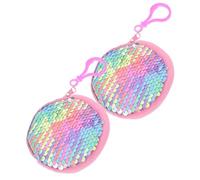 ORFOFE 2pcs Small Sequin Cloth Wallet for Women Round Compact Coin Purse with Large Capacity Stitching Sweet Pastel Color Secure Card Holder and Cash Organizer