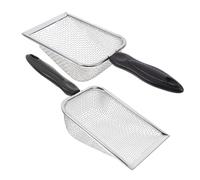 ORFOFE 2pcs Stainless Steel Beach Sand Filter Scoop with Comfortable Handle Mesh for Shells Pet Litter and Sand Cleaning Tools for Beach Use