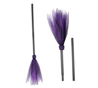 ORFOFE 2pcs Witch Broom Props Soft Little Wicked Broomstick Witch Broom for Halloween Fancy Show Flying Besom Halloween Supplies Plus Straw Purple