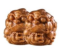 ORFOFE 2pcs Wooden Ancient Animal Keychain Charms DIY Pendant Chinese Style Green Sandalwood Craft Hand-carved Bag Key Ring Accessories