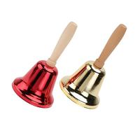 ORFOFE 2Pcs Wooden Handle Hand Bells with Ornate Craftsmanship Loud Ringing Customer Service and Restaurant Desk Bells Decorative Home Accent for Dinner Meetings and Festive Use