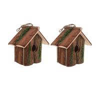 ORFOFE 2pcs Wooden Hanging Hummingbird House Outdoor Nesting Box Garden Birdhouse with Natural and Bark for Bird Habitation and Family-friendly Wildlife Activity