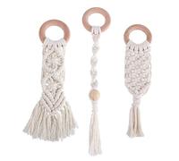 ORFOFE 3 Pcs Cotton Rope Teether Molar Rod Set for Babies, Handwoven Beech Wood Teeth Grinding Toy for Infant Teething Relief and Sensory Play