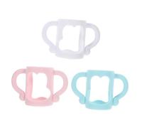 ORFOFE 3 pcs Soft Silicone Milk Bottle Handles for Feeding Bottles Ergonomic Non Slip Grip Detachable Design White Blue Pink