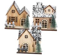 ORFOFE 3 Pcs Wooden Christmas Mini Houses with Warm LED Lights Rustic Village Scene Decorations for Table Centerpieces Festive Mantel Display Cozy Holiday Home Decor