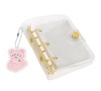 ORFOFE 3-Ring Mini Loose Leaf Binder Notebook Set with Yellow PVC Cover, 3 Storage Pouches, 80-Page Grid Paper Refills Pink Bear Charm - Portable Planning Scrapbook for School and Home