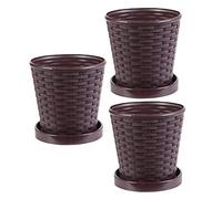 ORFOFE 3 Sets Resin Plant Pots with Tray for Indoor Gardening Lightweight Succulent Planters for Office Home Kitchen Bedroom Living Brown Round Flowerpots for Orchids Aloe