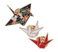 ORFOFE 3PCS Creative Alloy Brooch Cartoon Paper Cranes Breastpins Red White Black Unique Funny Accessories for Clothing for Men Women for Parties and Casual Wear