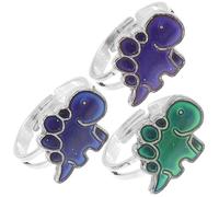 ORFOFE 3pcs Dinosaur Mood Rings Unisex Adjustable Open Finger Temperature Changing Emotion Rings for Women Men Casual Wear