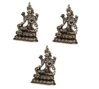 ORFOFE 3pcs Tara Figurine Vintage Statue Tibetan Buddhism Sculpture Brass Look Home Office Decor Ornaments Cabinet Decoration