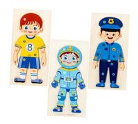 ORFOFE 3pcs Wooden Enlightenment Puzzle for Occupational Cognition Jigsaw with Spaceman Policeman Athlete Figures Educational Hand Eye Coordination Game for Early Learning