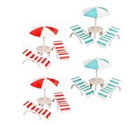 ORFOFE 4 Sets Miniature Dollhouse Furniture Set with Lounger Chairs and Beach Umbrellas Realistic Mini Beach Decor for Dollhouse Educational and Interactive Summer Style Accessories