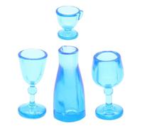 ORFOFE 4pcs Blue Miniature Wine Cups Set for Garden Micro Landscape Decoration, Realistic Artificial Mini Wine Glasses for Dollhouse and Collectible Display