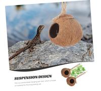 ORFOFE 4pcs Coconut Shell Reptile Pet Nest with Hanging Vine Decoration Comfortable Small Reptile Living House for Geckos and Lizards Natural Habitat Accessory