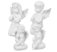 ORFOFE 4pcs Mini Angel Figurines with Artistic Wings for Home Office Desk Decor Small Cherub Sculptures for Living Bedroom Elegant Kneeling Cupid Ornaments Family Birthday Plaque