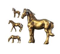 ORFOFE 4pcs Miniature Copper Alloy Horse Figurines Chinese Zodiac Statue Feng Shui Desktop Decor for Office Tabletop Bonsai Aquarium Symbolic Success and Prosperity