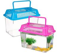 ORFOFE 4pcs Portable Fish Tank Bundle with Handle Plastic Mini Aquarium Breeding Box for Small Freshwater Fish Easy to Operate Unique Home for Breeding and Transport Random Color