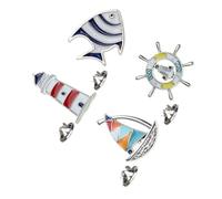 ORFOFE 4pcs Set Mediterranean Style Metal Brooches for Women Sailing Ship and Lighthouse Design Creative Collar Pins Fashion Clothes Accessories A00245+A00246+A00247+A00248