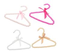 ORFOFE 4pcs Small Pearl Dog Clothes Hangers with Bowknot Multipurpose Plastic Pet Coat and Girl Felt Clothes Organizers for Closet Space-saving and Dog Wardrobe Hooks