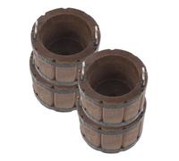 ORFOFE 4pcs Small Wooden Basin in The Doll House Home Decor Miniature Natural Bucket Miniature Wood Bucket Dollhouse Ornament Decor Farm Scene Accessories Coffee