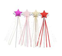ORFOFE 4pcs Star-shaped Handheld Fairy Wands with Ribbon Design for Party Birthday and Dance Props in Pink Gold Red