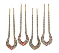ORFOFE 4pcs U Shaped Hairpin with Sparkling Rhinestone Embellishment, Retro Vintage Peach Blossom Alloy Hair Pin for Women, Comfortable Bridal Hair Accessory for Formal Occasions