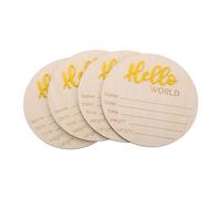 ORFOFE 4pcs Wooden Newborn Announcement Sign, Rustic Circular Birth Record Plaques for Nursery Decor, Baby Shower Keepsake, Records Date, Time, Weight and Height