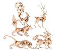 ORFOFE 5pcs DIY Wooden Animal Puzzles for Adults Creative Self-assembling Jigsaw with Wolf Dragon Fox Deer Tiger Enhances Concentration Hand-eye Coordination and Spatial Awareness