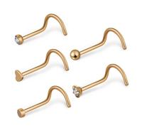 ORFOFE 5pcs Gold Straight Nose Studs Minimalist Septum Piercing Jewelry Comfortable Stainless Steel Nose Rings for Men Women Helix Studs for Piercing
