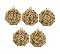 ORFOFE 5pcs Retro Brass Taoist Qian Kun Eight Diagram Pendant Exorcism Keychain Decor DIY Hanging Ornament for Spiritual Protection and Feng Shui