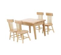 ORFOFE 5pcs Scale Oak Table and Chairs for Dollhouse Decoration Smooth Surface Mini House Craft Accessories for Play and Living Display