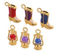 ORFOFE 6pcs Double-sided Enamel Western Charms Gold Texas Boot Vintage Oil Lantern Pendants Stainless Steel Cowgirl Jewelry Charms for Christmas Bracelets Necklaces Keychains