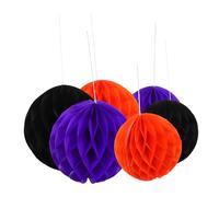 ORFOFE 6pcs Halloween Honeycomb Balls Decoration Tissue Paper Pom Poms in Orange Purple Black Hanging Party Decor for Home Office School Reusable Spooky Ceiling Ornaments