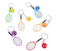 ORFOFE 6pcs Mini Tennis Keychains Flocking Sports Key Rings with Racket Ball Pendants for Bag Charms Car Key Holders Party Favors