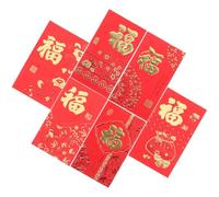 ORFOFE 6pcs Red Paper Lucky Envelope Fu Character Patterns for Chinese New Year and Wedding, Festive Lunar New Year Red Money Bag Suitable for Family and Friends