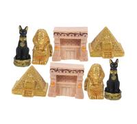 ORFOFE 8 Pcs Miniature Egyptian Pyramid and Bastet Collectible Figurines Resin Sculpture Set Ancient Egypt Models for Home Decor Terrarium Zen Table Display