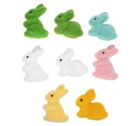 ORFOFE 8pcs Easter Bunny Figurines Set, Colorful Flocked Rabbit Statues with Standing and Lying Poses, Spring DIY Wreath Decor for Garden and Home Table Centerpiece
