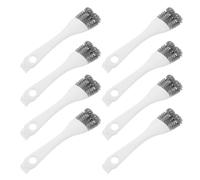 ORFOFE 8pcs Long Handle Bird Cage Cleaner Brush with Dual-sided Scraper Head, Droppings Removal Tool for Parrot Perches and Small Animal Cage Cleaning, White Handle with Gray Bristles