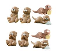 ORFOFE 8pcs Mini Otter Figurines Resin Animal Decor for Home Office Micro Landscape DIY Projects Detailed Miniature Otters Figures