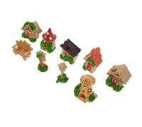 ORFOFE 9pcs Tiny House Decor Mailbox Dollhouse Chair Models Small Houses for Decoration Tiny Bricks Miniature Home Furnishings Mini Tree Stump Desk Figurines Mini Chairs