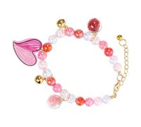 ORFOFE Adjustable Pet Beaded Pearl Necklace Collar with Pink Heart Charm, 30Cm+7Cm for Cats, Dogs, and Rabbits - Decorative Puppy Accessory for Valentines and Daily Wear