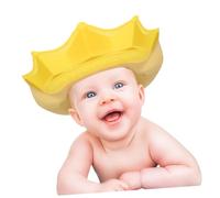 ORFOFE Adjustable Shower Cap with Crown Design Safe Hair Washing Shield for Comfortable Bath Visor Protects Eyes and Ears Cute Yellow PP Material Bath Hat
