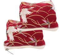 ORFOFE Beaded Coin Purse and Compact Portable Design with Ample Storage Space 2pcs Set Chic Canvas Clutch Wallet Floral Money Pouch and Chinese Jewelry Bag for-the-go Use