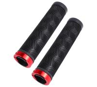 ORFOFE Bike Handlebar Grips with Locking Ends 2 Pcs Red Rubber | Metal Components, Sweat-resistant Non-slip Texture, Wavy Embossed Design, Left and Right Pieces for Commuting in Rainy