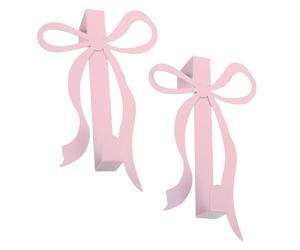 ORFOFE Bow Knot Metal Over Door Hooks 2 Pcs, 7 Inch Decorative Bow Hanging Hooks for Kitchen and Bathroom Doors, Space-Saving Bow Accessories for Daily Essentials, Pink