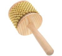 ORFOFE Cabasa Percussion Shaker with Wooden Handle, 8.5cm Gold Rhythm Instrument for Jazz and World Music, African Musical Shaker for and Band Performances