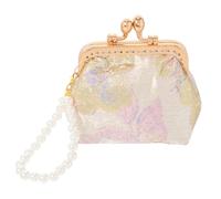 ORFOFE Chinese Style Brocade Coin Purse with Pearl Adornments Handheld Vintage Clutch Bag for Women Wedding Party Accessory Elegant Small Wallet